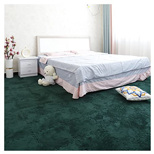 30 PCS Interlocking Foam Mats,Fluffy Carpet Tiles Plush Area Rug,12X12 Interlocking Puzzle Floor Mat with Border,Soft Crawling Playmat Floor Tiles,Bedroom EVA Foam Mat,Dark Green