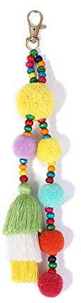 Taschenanhänger Bommel Bunt,Haarball Quaste Keychain Hängende Anhänger Flauschige Kunstpelz Ball Keyring -Tasche Accessoires Für Frauen Mädchen (gelb)