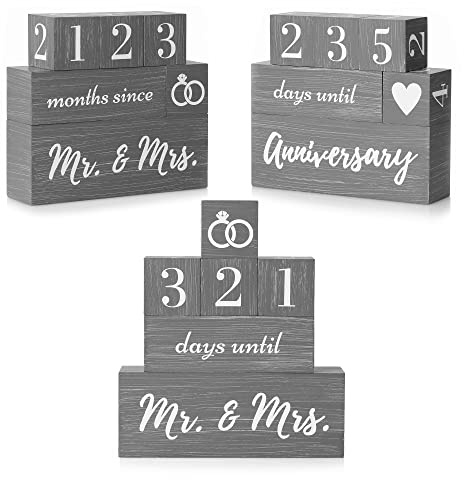 Wedding Countdown Sign - Countdown Calendar Wedding Plaque - Cute Wedding Planning Gifts, Engagement Gifts, Gifts for Fiance - Rustic Wedding Decorations, Engagement Decorations (Grey)