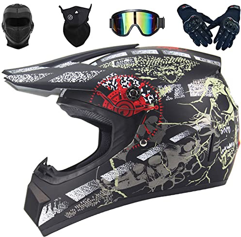 Caschi Motocross ATV Dirt Bike BMX Downhill Off-Road Enduro Casco Omologato ECE, con Occhiali Maschera Guanti Passamontagna