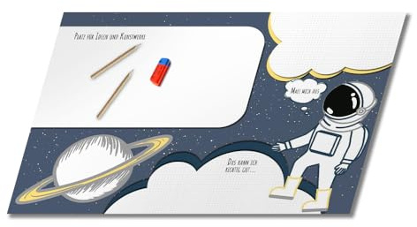 PRIMUS PRINT - Astronaut Schreibtischunterlage Papier - DIN A2 Unterlage Schreibtisch - Abreißblock - 80g Dickes Naturpapier - Stabiler Papprücken - 25 Blatt - [ Motiv: Astronaut ohne Fußleiste ]