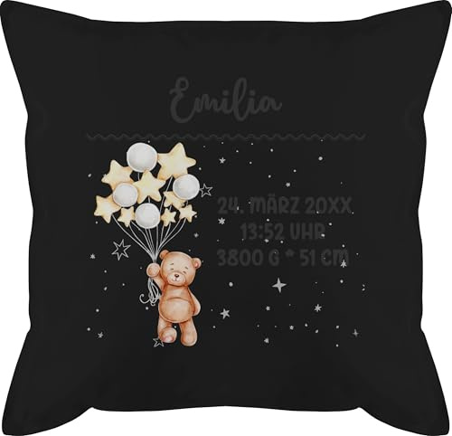 Kissen 50x50 - Geburtsgeschenk Teddy Bär Datum Uhrzeit Gewicht Größe I Geschenk zur Geburt personalisiert - 50 x 50 cm - Schwarz - personalisierte Geschenke Baby geburtskissen neugeboren