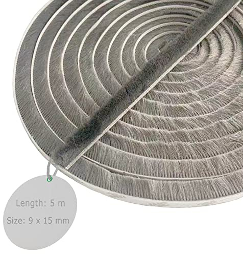 ZhenSFlourish Bürstendichtung Selbstklebend, 5M(L) X9mm(B) X15mm(D) | Bürstendichtungen, Bürstendichtungen Grau, Bürstenleiste Rolladen, Bürstendichtung Schiebetür, Rolladen Bürstendichtung