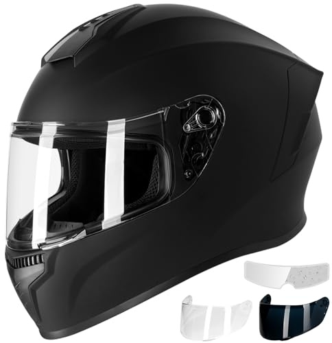 Favoto Full Face Motorcycle Helmet DOT Approved, Cascos para Motos Snowmobile Dirt Bike Helmet for Adults Men Women, Anti-Fog Film Included, Black, Large