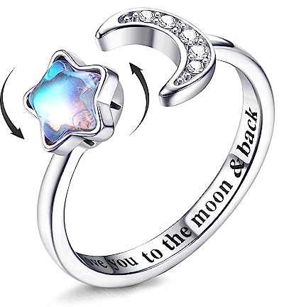 Milacolato Anello Antistress Regolabile Donna Ragazza Argento Loto Fiore Girasole Pietra di Luna Stellata Opale Fidget Anello di Ansia di Spinner Fantasia Gioielli Pietra stellare