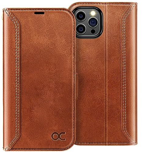 OCASE Retro Hülle für iPhone 15 Pro Max Handyhülle Tasche PU Leder Flip Cover Brieftasche Etui RFID Schutzhülle Klapphülle Lederhülle Kompatibel für iPhone 15 Pro Max Braun 6,7 Zoll