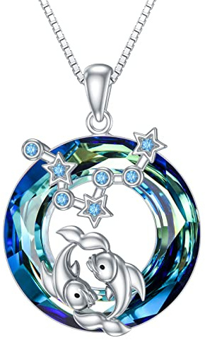 enjoylifecreative Pisces Zodiac Sign Crystal Necklace 925 Sterling Silver Birthstone Constellation Pendant Chain Horoscope Astrology Jewellery Gifts for Women