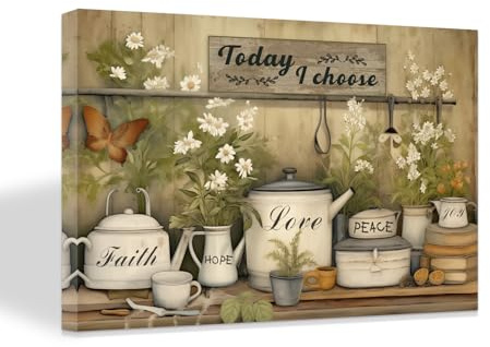ZXHYWYM Rustikale Küchen Wandbilder ländliche positive Zitate Wanddekoration Bauernhaus Küche motivierende Malerei Geschirr Küchenschild Leinwanddruck mit Rahmen (B (30.00 x 45.00 cms))