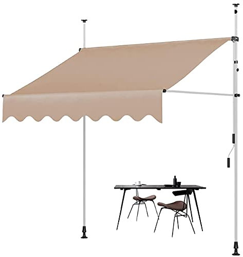 Markise Klemmmarkise Sonnensegel Beige Terrassenmarkise, Einziehbare Markise Mit Handkurbel, Balkonmarkise, UV- Und Wasserbeständig, Höhenverstellbar 2M-3M, Fensterterrasse Balkongarten,350X120Cm