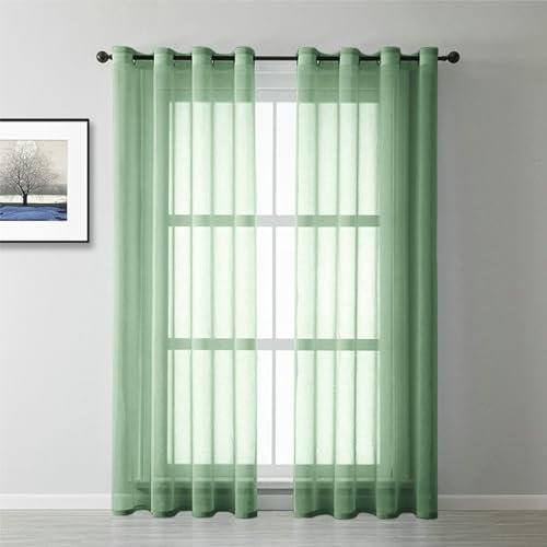 Bishilin Vorhänge Lichtdurchlässig 2er Set 96x160CM, Vorhänge mit Ösen Armeegrün Modern Einfarbig Wohnzimmer Vorhänge und Gardinen Halbtransparent