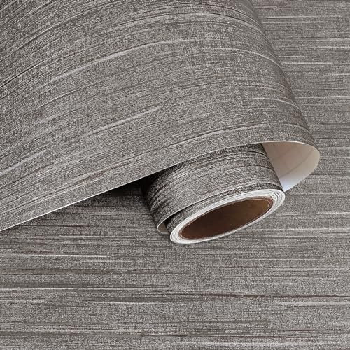 VaryPaper Silver Brown Faux Grasscloth Self Adhesive Wallpaper 40cmx200cm Textured Fabric Contact Paper Sticky Back Plastic Furniture Wrap Stick on Wallpaper for Living Room Bedroom Table Cover