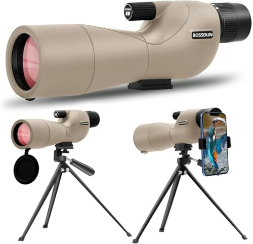 25-75X60 Spektive für Zielschießen, Jagd, Vogelbeobachtung, Wildtierbeobachtung. Low Light Vision Spektiv mit Metall-Stativ, Telefon-Adapter, Tragetasche, BAK4 Prisma, FMC-Objektiv (60GRAY)