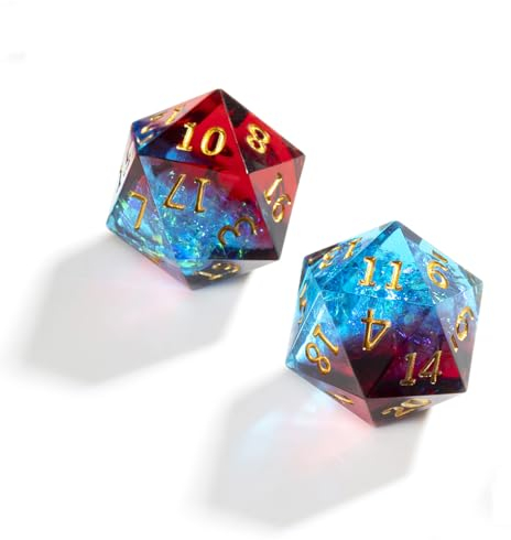 Yourandoll 2 STÜCKE Polyedrische Würfel D20 Würfel 22mm Resin Dice Spielwürfel for DND RPG Brettspiel Kartenspiel (Rot Blau)