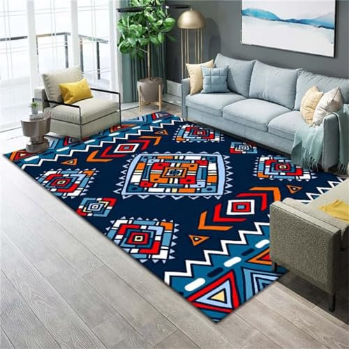 RUGMRZ Teppich Aesthetic 70x140CM büro bodenmatte marmor Blau Pflegeleichter mit ethnischem geometrischem Muster