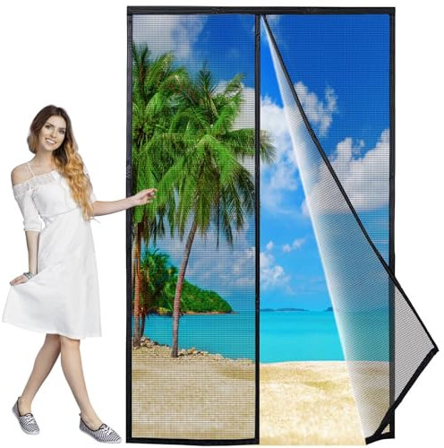 Fliegengitter Tür, 125x230 cm Magnet Fliegengitter Wohnwagen Tür, Insektenschutz Der Magnetvorhang Ist Ideal Für Die Balkontür, Kellertür und Terrassentür Innovativ, Schwarz