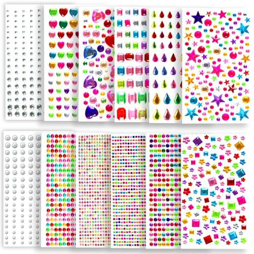 Yolistar 3800 Pièces Strass Autocollants, Multicolores en Paillettes Strass Autocollant, Différentes Tailles Strass Autocollant, pour Strass Visage Maquillage Décoration Ongles Strass Bijoux DIY