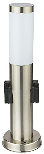 Stehleuchte Außen Steckdose Gartenstehlampe Edelstahl E27 Wegeleuchte Garten, Sockelleuchte Eingangsbeleuchtung, Wetterfest IP44, opal modern, 1x E27, DxH 13,1x45 cm