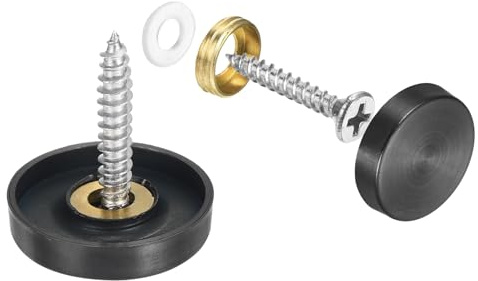 sourcing map 16 Pcs Screw Covers Caps, 304 Stainless Steel Mirror Screws Decorative Caps Cover Nails, Mirror Screws Fasteners for Sign Advertising Hardware Construction, 22mm Diameter, Black