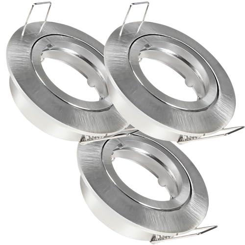 3er Set LED o. Halogen Einbaustrahler Timo für 12V und 230Volt Farbe: Edelstahl gebürstet (ohne Leuchtmittel) inkl. 230Volt GU10 und 12Volt MR16 Fassung. Spot Rund für Lochausschnitte von 68-76 mm.