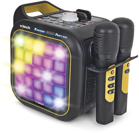 VTech Karaoke Light Party Duo Golden Edition, leistungsstarker Lautsprecher, Karaoke, tragbar, mit Bluetooth, 40 W, inkl. 2 kabellosen Mikrofonen, Sprachentfernung, Touchpad, integrierter Griff