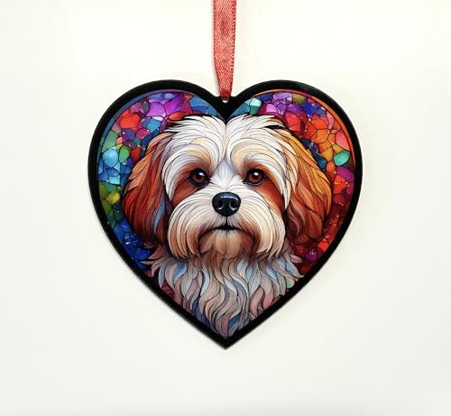 Lhasa Apso Heart Suncatcher - Memorial or Gift for Dog Lovers - 13cm