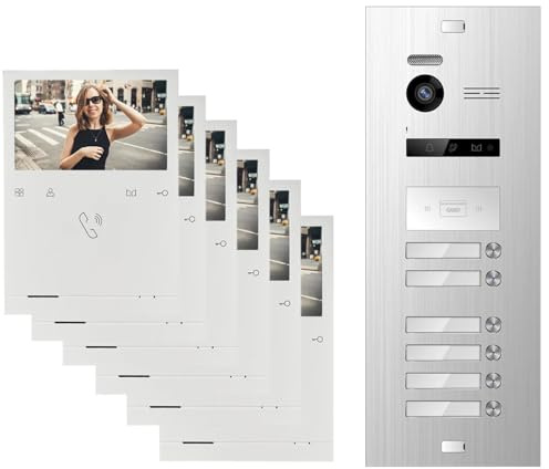 SCHUTZER Balter EVO 2-Draht Bus 6 Familienhause Video Türsprechanlage Komplettsystem mit 150° Weitwinkelkamera 1-20 Klingeltasten 6х4,3 Touchscreen-Monitor Interkom Nachtsicht-LEDs