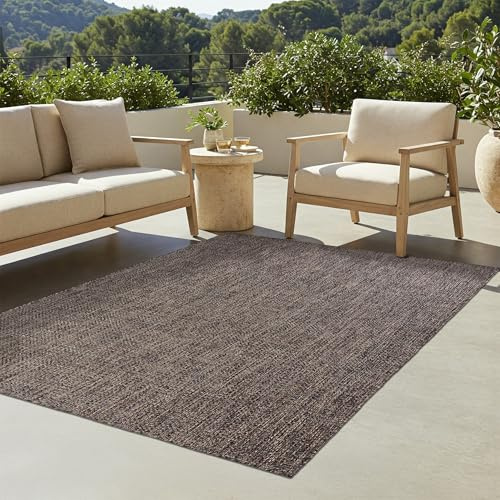 TAPISO Yucana In & Outdoorteppich Dunkelbraun Schwarz Meliert 120 x 170 cm | strapazierfähiges Flachgewebe Robust UV-beständig Wetterfest Balkon Terrasse Garten Küchen Modern OEKO-TEX