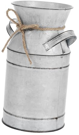 Vaso Zincato Vintage Stile Latte in Ferro Argento 1 Pz | Decorazione Casa e Centrotavola, Forma Brocca, Uso Versatile
