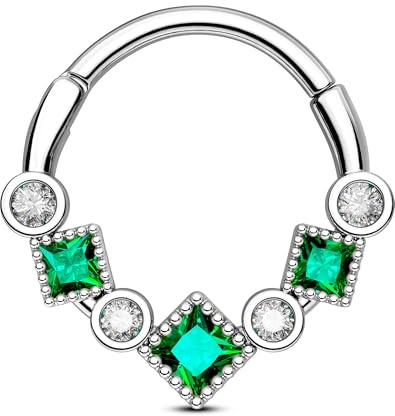 OUFER 16G Vförmig Septum Piercing Chirurgenstahl 316L Grüner CZ Daith Helix Piercing Schmuck 10 mm Septum Clicker für Frauen Knorpel Ohrpiercing