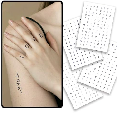 CHARLENT Tatouages ​​Semi-Permanents pour Adultes, Lettres Anglaises, Durée de 2 Semaines, Faux Tatouages ​​pour Femmes, Hommes, Doigts, Cou, Corps, S'estompent Naturellement, Sans Reflet, Imperméable