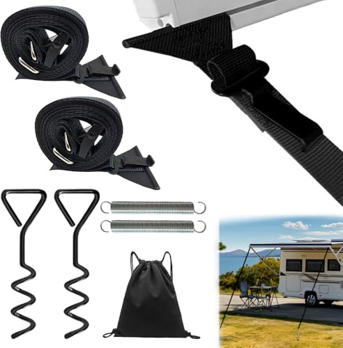 Sangle Anti Tempete pour Auvent de Camping Car,Tempête Accessoires de Camping,Sangle Tempête Store Camping Car,Kit de Fixation Store Banne Universelle de Tente, Caravane et Tendeurs (Noir)