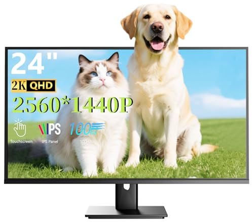 Pisichen 24 Zoll Touchscreen Monitor 2K QHD 2560 x 1440 IPS Gaming Monitor, 100 Hz, 3ms Reaktionszeit, 10-Punkt Multi Touch PC Display mit HDMI/USB A/USB C/USB B (für Touch-Funktion) Eingänge