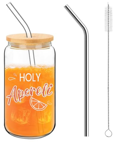 Nymora Set de Verres Aperol avec Couvercle et Paille, Coffret Cadeau Aperol Spritz, Verre Aperol pour Cocktails, Cadeau Aperol