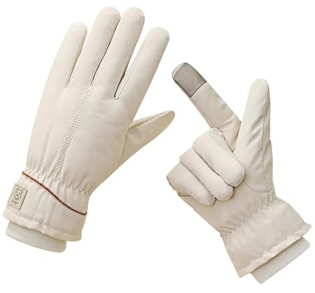 Feelorna Damen Winterhandschuhe, wasserdichte Touchscreen Handschuhe warme Skihandschuhe mit elastischen Bündchen, Winddichte Thermohandschuhe Fahrradhandschuhe für Arbeiten (Beige, Einheitsgröße)