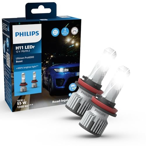Philips Ultinon Pro6000 Boost H11-LEDr Scheinwerferlampe mit Straßenzulassung*, UNECE-R37 Zulassung mit E-Zeichen, +400% helleres Licht**