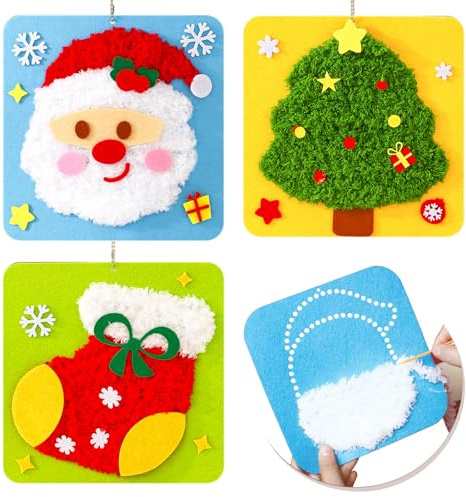 HTTDSLF 3 Stück Weihnachten Nähset Kinder, Weihnachten DIY Stickpuppen-Set Nähset Kinder, Filz Waldtiere Bastelset, Näh Set Kinders DIY Kreativ Geschenk für Kinders