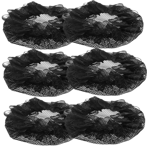 DINHEAROM 6 Stück Elastische Haarknotennetze aus Schwarzem Gewebe für Ballett und Eiskunstlauf Komfortabel mit Spitze Dekoriert Stilvoll für Frauen und Mädchen Geeignet