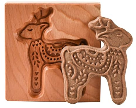 Holz Keksformen - Plätzchenformen aus Naturholz mit Antihaft-Beschichtung, Backformen für Weihnachten, Ostern, Geburtstag & Festtage, DIY Keksstempel für Kinder & Erwachsene (Elch)