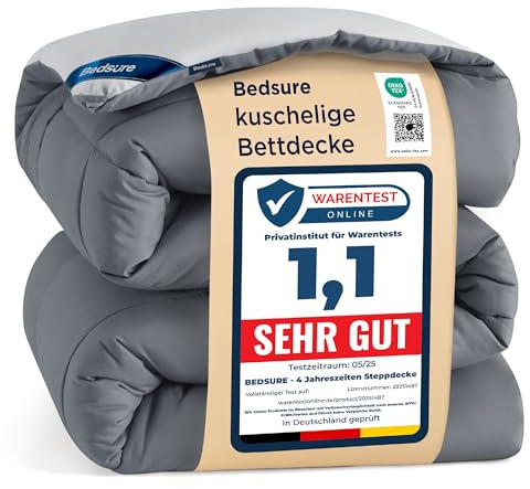 BEDSURE Bettdecke Ohne Bezug 260x240 - Bettdecke mit Integriertem Bezug | Bettdecke 260x240 für Allergiker Waschbare 4 Jahreszeiten Bettdecken Oeko-TEX Ganzjahresdecke Warm & Gemütlich, Grau/Hellgrau