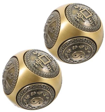 Generisch Traditionelle Baoding Bällchen Gymnastikbälle aus Messing 2 Stück 36mm mit Sechsseitiger Reliefstruktur zur Handtherapie und Fingerflexibilitätsförderung für Büroentspannung