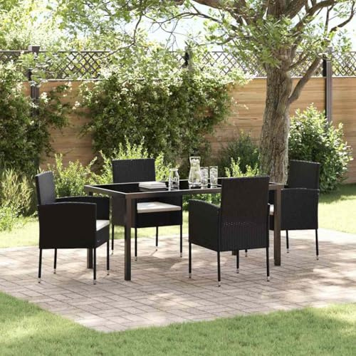 QJBSAVVA Gartenmöbel Set 5-TLG Schwarz Poly Rattan 160x80x73 cm Modernes Lounge Design mit wetterfesten Outdoor Kissen Robuste Tischgruppe für Garten Terrasse und Balkon