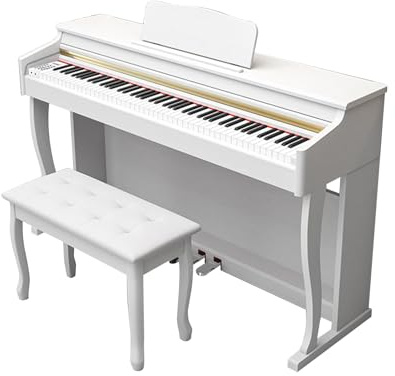 88 Key Electric Piano Hammer Action Keyboard Home Upright Digital Pianos Electronic Piano For Professional Adult With 3 Pedals Support USB-MIDI(White)