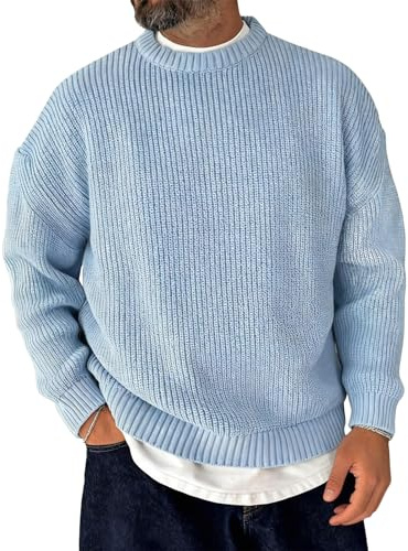 TOFOTL Pull Noel Homme, Camionneur, Col Roule Coton Grande Taille Froid Colle Roulé Merinos Noël Grosse Cashmere Torsadé,col Rond Hiver Maille Pull Fin Homme, Bleu Ciel M