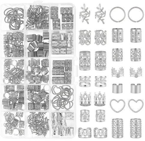 Zosutetoxo 190stück Haarschmuck Set Silber: Metallische Haar Accessoires mit Armreifen, Clips und Haarringen, Vielseitiger Haarschmuck Silber für Zöpfe und Dreadlocks