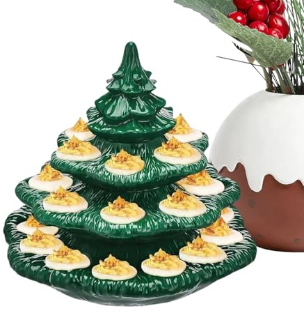 Recipientes para huevos rellenos con tapa: plato para servir apilable, reutilizable y duradero, plato para huevos festivo para árbol de Navidad, vajilla para fiestas navideñas | Para cocina, brunch, t