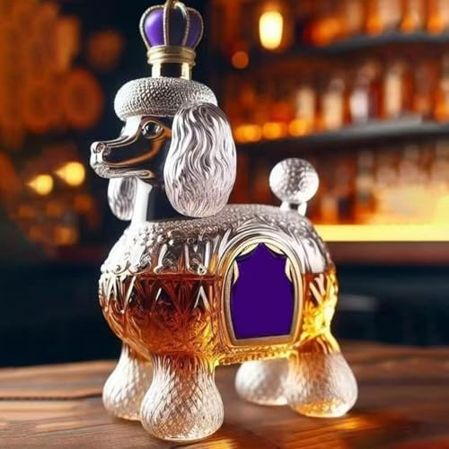 300 ml dekanterkaraff whiskystaty skulptur - 3D-pudel formad whisky/vinflaska, original glas whiskykaraff, konstnärlig hundtema dekoration