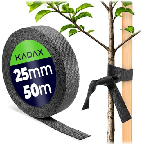 KADAX Baumbindeband 25mm x 50m, Bindeband zur sicheren Befestigung von Bäumen & Sträuchern, Baumbinder aus Polypropylen, Baumbefestigung, Pflanzenbinder (Schwarz)