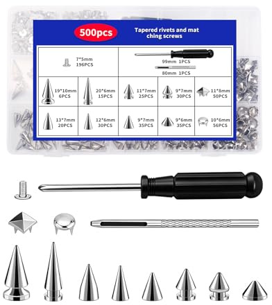 runxsam 500 pcs remaches de tornillo pirámide puntiagudos (plateado) | Para cuero/ropa/DIY; fácil atornillado; firmes y reutilizables; ideal cinturones, chaquetas y vaqueros.
