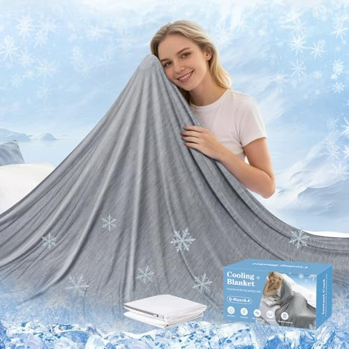 Esvyit Kühldecke, Ice Silk Kühldecken zum Schlafen Selbstkühlend, Q-Max>0.4, Leicht und Atmungsaktiv Kühlende Decke Sommer für Menschen Kinder, Eisdecke Cooling Banket für Bett Sofa(Grau,150 x 200cm)