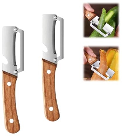 YJWZ Set 2 Pelapatate Professionale Multifunzione 2 in 1 in Acciaio Inox con Apribottiglie - Pela Patate, Verdure, Asparagi e Frutta - Utensile Multifunzione per Cucina con Impugnatura in Legno